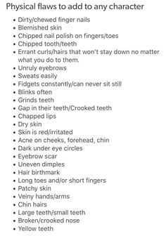 a list with words describing different types of teeth