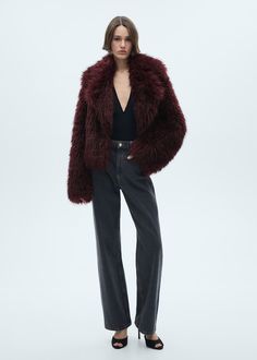 Fur-effect jacket with lapels - Women | MANGO USA Chic Structured Fall Outerwear, Chic Lapel Collar Fur Coat For Fall, Chic Cropped Jacket With Notch Lapel For Fall, Chic Notch Lapel Cropped Jacket For Fall, Winter Chic Structured Cropped Jacket, Chic Structured Winter Cropped Jacket, Chic Structured Winter Outerwear, Chic Structured Cropped Winter Jacket, Chic Cropped Jacket With Lapel Collar For Winter