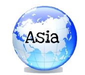 the word asia is written on top of a blue and white globe