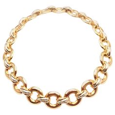 18k Multi Color Gold Round Link Trinity Choker Necklace by Cartier. Details: Length: 16'' Width: 21mm Weight: 131.4 grams Stamped Hallmarks: Cartier, 750, 1996, D(*Serial Omitted*) *Free Shipping within the United States* YOUR PRICE: $23,000 T2609mmldd Necklaces Choker, Vintage Choker Necklace, Vintage Choker, Gold Choker Necklace, Gold Choker, Vintage Jewels, Choker Necklaces, Prince Of Wales, Link Necklace