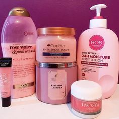 Bath And Body Care Routine, Pink Hygiene Products, Smell Good All Day Products, Shower Products Aesthetic, Shower Care, Shower Products