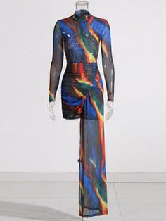 Multicolor Mesh Dress | Mesh Print Mini Dress – Zalia Atelier Dress With Long Sleeves, Womens Turtleneck, Mini Dresses For Women, Asymmetrical Design, Printed Mini Dress, Mesh Dress, Online Retail, Asymmetric Hem, Modern Woman