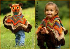 PATTERN - Acorn Owl Poncho Poncho With Hood, Crochet Animal Hats, Knitted Owl, Owl Kids, Hood Pattern, Poncho Crochet, Kids Poncho, Crochet Owl, Crochet Poncho Patterns