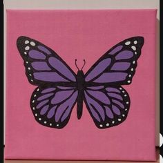 a painting of a purple butterfly on a pink background