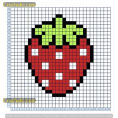 a cross stitch pattern with a red strawberry on it's face and green leaf in the middle