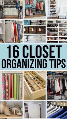 an organized closet with lots of clothes and other items in it, including shoes, shirts,