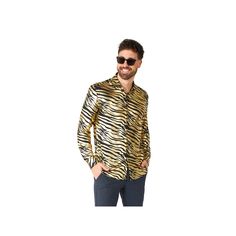 Let your bright party animal out of it's cage and bring this showstopper fashion piece to the next party and you'll see how wild it can be. This long-sleeved shirt has an 80’s feel that makes It perfect for Halloween, theme parties, office parties, festivals, and more! Let your bright party animal out of it's cage and bring this showstopper fashion piece to the next party and you'll see how wild it can be. This long-sleeved shirt has an 80’s feel that makes It perfect for Halloween, theme partie Gold Shirt For Fall Party, Gold Party Shirt For Spring, Gold Spring Party Shirt, Long Sleeve Shirt For Night Out Party Season, Trendy Party Shirt For Spring, Gold Shirt For Summer Party, Long Sleeve Party Shirt For Party Season, Gold Party Shirt For Summer, Long Sleeve Party Shirt