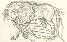 a drawing of a horse with wings on it's back and its head in the air