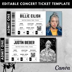 two concert ticket templates with an image of a man and woman in the background