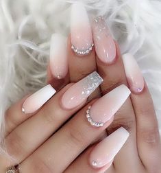 Acrylic Coffin Nails, Coffin Nails Ombre, Ombre Acrylic, Glitter Nails Acrylic, Ombre Nail, Acrylic Coffin, Nail Art Wedding