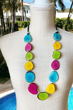 Nikki Necklace Tagua Statement Necklace Coral, Multicolor Tagua Necklace Long Necklace Tagua Jewelry Resort Jewelry - Etsy Trendy Multicolor Necklace For Vacation, Trendy Multicolor Necklaces For Vacation, Trendy Multicolor Jewelry For Vacation, Bold Multicolor Adjustable Necklace, Trendy Multicolor Vacation Jewelry, Multicolor Long Necklace For Summer, Trendy Yellow Necklace For The Beach, Trendy Yellow Necklace For Beach, Trendy Yellow Necklaces For Beach