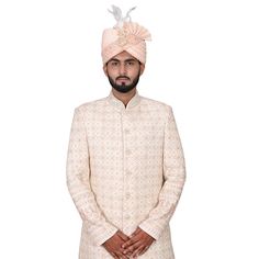 latest designer  look sherwani  Wedding sherwani for groom  Indian embroidered sherwani designer party wear men's ethnic suit   Care instruction: dry clean  Top color: peach pink fabric: silk+ thread work + stone work + thread work  Package include:  Style- ethnic wear Top- sherwani jacket Bottom- churidar pants included Material- silk + velvet  Product size guidance: please refer to chest size measurement in the size chart for your correct size  Slightly colour variation may be there due to camera resolution  Customisation available Designer Traditional Wear With Dabka For Ceremonies, Designer Embroidered Sherwani For Traditional Ceremonies, Designer Sherwani With Chikankari For Traditional Ceremonies, Designer Sherwani With Pallu For Reception, Designer Sherwani With Chikankari Embroidery For Traditional Ceremonies, Designer Sherwani With Resham Embroidery For Traditional Ceremonies, Designer Wedding Sherwani With Cutdana, Designer Wedding Sherwani With Pallu, Designer Sherwani For Diwali And Traditional Ceremonies