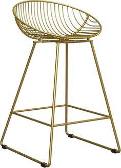 a gold metal bar stool with wheels on the bottom and back, against a white background