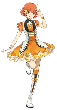 an anime character in orange and white dress