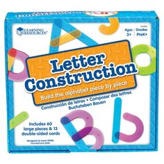 the letter construction game is in its box