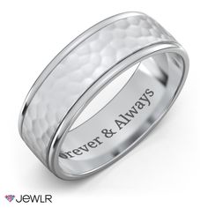 a wedding band with the words free engraving engraved on it, in white gold or silver