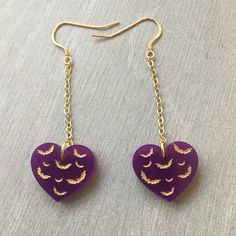 When you are spooky AF, but also want to rock delicate, dainty earrings. Also, bats!! On 14k gold plated sterling silver hooks, so perfect for sensitive ears. Pictures do not do the beauty of these justice. 1.75in long 0.75in wide Spooky Jewelry With Ear Wire For Gift, Bat Jewelry, Goth Earrings, Bat Earrings, Spider Earrings, Jewelry Halloween, Music Jewelry, Funky Earrings, Earrings Diy