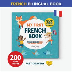 the french bilingual book is shown with an image of two children in front of it