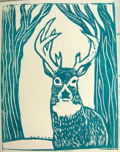 a drawing of a deer in the woods