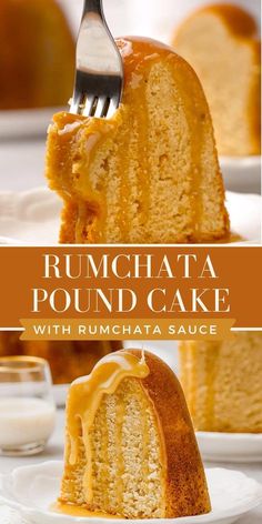 a slice of rumchata pound cake on a plate with a fork