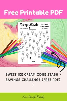 the free printable ice cream cone stash savings challenge is on sale for $ 5