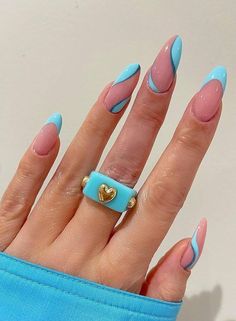 Sky Blue Waves Modern Nail Designs Blue Wedding Nails, Blue Gel Nails, Aqua Nails, Nagel Tips, Smink Inspiration, Blue Nail Designs, Blue Nail, Short Acrylic Nails Designs