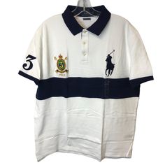 Ralph Lauren Men's Custom Slim Fit Striped Crest Polo (Size Xl) 100% Cotton Machine Wash Color: White/Navy Short Sleeve Embroidered New W/ Tags Features: Polo Shirt Size: Mens Xl Condition: New With Tags New W/ Tags White Short Sleeve Ralph Lauren Polo Shirt, White Ralph Lauren Polo Collar Shirt, Ralph Lauren White Polo Shirt, Classic White Ralph Lauren Polo Shirt, Ralph Lauren Short Sleeve Polo Shirt, White Ralph Lauren Polo Shirt, Classic White Ralph Lauren Shirt, White Cotton Ralph Lauren Top, Ralph Lauren Fitted White T-shirt