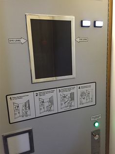 an elevator with instructions on how to use the door and what to put in it