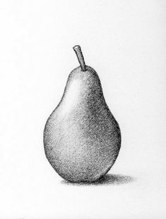 a black and white drawing of a pear