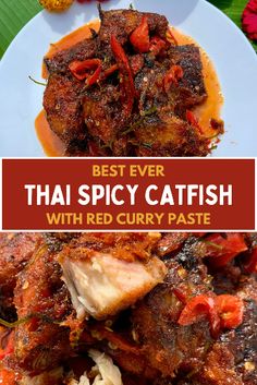 the best ever thai spicy catfish with red curry paste is served on a white plate