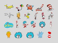 the cat in the hat stickers are all different colors and sizes, including blue