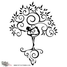 a tattoo design with an image of a woman dancing in the middle of a tree