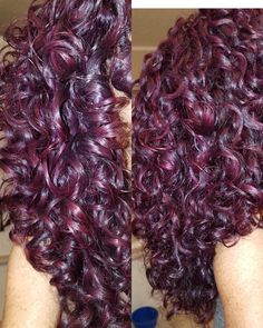 Raspberry Curly Hair, Color Hair Ideas For Curly Hair, Cute Hair Dye Ideas For Curly Hair Purple, Red Violet Curly Hair, Maroon Curly Hair Burgundy, Cherry Black Hair Color Curly, Plum Red Curly Hair, Black Cherry Hair Curly, Dark Pink Hair Curly