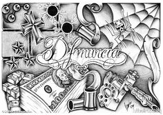 a drawing of the word diamond surrounded by various items and objects in black and white