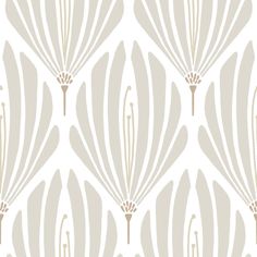 an art deco wallpaper pattern in grey and white, with fan shaped leaves on it