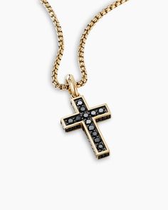 Streamline® Cross Pendant in 18K Yellow Gold with Black Diamonds, 28mm Cross Pendant Men, M Necklace, Gold Cross Pendant, Black Diamonds, Gold Cross, High Jewelry, Box Chain, David Yurman, Jewelry Pouch