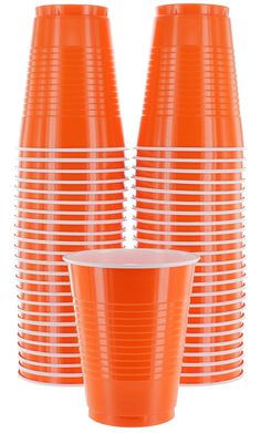 orange plastic cups with white rims