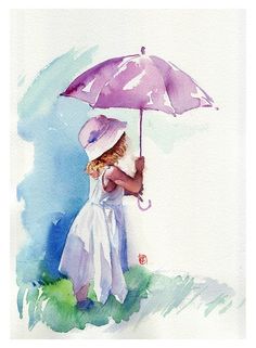 Charles Reid, Umbrella Drawing, Watercolor Pencil Art, Watercolour Ideas, Watercolor Girl, Craft Easy, Watercolor Paintings For Beginners, Kids Watercolor, 강아지 그림