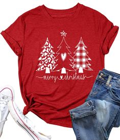 PRICES MAY VARY. Soft Material ---The christmas tree shirt made by soft premium cotton blend, soft and breathable, skin-friendly and full of litte strechy, will feels soft and comfortable to wear, will let you stay comfy all day. Fashion Christmas Style --- Merry christmas shirts for women, funny christmas tree print graphic tee shirt, xmas tshirts, ladies christmas t-shirt, woman christmas clothes, chic o-neck plaid leopard christmas tree tee as happy new year gift shirts to yourself and family members. Occasion --- Perfect for different occasion, such as dating, party, office, vacation, photo, daily wear, casual, street, great for christmas eve, christmas and family photo ect. Great Holiday Shirts ---An ideal gift for christmas, It is a amazing christmas holiday T-shirt for festival cele Christian T Shirt Design, Plaid And Leopard, Womens Christmas Shirts, Shirt Design Ideas, Christmas Tree Shirt, Christmas T Shirts, Xmas Shirts, Holiday Tops, Tree Shirt