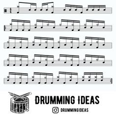 an image of music notes with the words'drumming ideas'in them and some musical notation