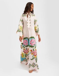 Magnifico Dress (Placée) in Folk Flowers Azzurro Placée for Women | La DoubleJ US Bohemian Summer Dresses, Fashion Stand, Market Ideas, Bohemian Summer, Party Dress Long Sleeve, Arab Fashion, Long Summer Dresses, Farm Rio, Crop Top Blouse