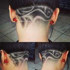 Nape undercut... I would love this for my sides I may just shave the back too and leave the top of my hair long Nape Undercut Designs, Shaved Head Designs, Shaved Design, Haircut Designs, Hair Tattoos, Hair Color And Cut