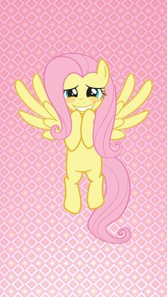 a little pony with pink hair and wings on it's back legs, standing in front of a pink background