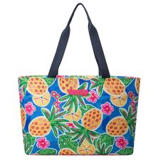 Island Time! Bag Includes: Heavyweight Woven Nylon Duck Fabric Vibrant All Over Print 20”W X 12”H X 8"D Navy Nylon Webbing Handles Insulated Inner Lining & Inside Pocket Nwt Duck Fabric, Beach Tote, Womens Tote Bags, Palm Beach, All Over Print, Inside Pocket, Blue Yellow, Salt, Handles