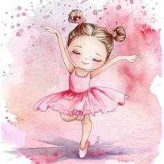 a watercolor painting of a little ballerina girl