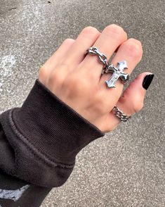 Goth Cross Crucifix Ring Solid stainless steel. Waterproof. NO green skin. NO rust/tarnish. Select size before checking out. Edgy Silver Rings For Streetwear, Gothic Metal Ring For Streetwear, Gothic Metal Rings For Streetwear, Black Metal Grunge Rings, Grunge Black Metal Rings, Grunge Style Black Metal Rings, Black Stainless Steel Rings For Streetwear, Punk Stainless Steel Jewelry With Metal Ring, Punk Style Stainless Steel Metal Ring Jewelry