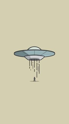 a man standing under a flying saucer with rain coming out of it's side