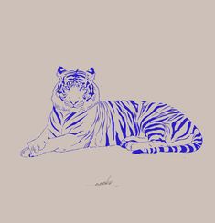 a drawing of a tiger laying down on the ground