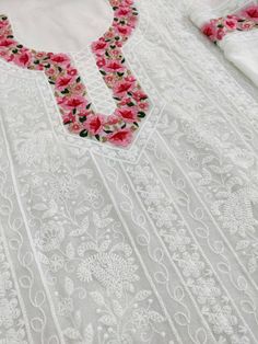 Item Overview ATHARVA Hand Embroidered Salwar Kameez/Chikankari Work/White/Georgette Shirt/Chiffon Dupatta/Border Embro/Custom Stitch Unstitch/Gift Dno. GE9069 Fabric: * Shirt: Georgette 2.5 Mts, * Dupatta: Georgette Dupatta with Embroidery on border/Bootis All Over * Bottom: Santoon Taffeta 2.5 Mts. Excusive Hand Embroidered Party Wear Punjabi Suit. 🌷CUSTOMIZATION (No Extra Charges) * Fabrics Customization: Designs Can be made in different Fabrics. *Color Customization: Designs Can be made in Festive White Churidar With Intricate Embroidery, White Churidar With Intricate Embroidery For Festive Occasions, Elegant White Unstitched Suit For Spring, Designer White Churidar With Intricate Embroidery, Designer White Churidar With Floral Embroidery, White Churidar With Floral Embroidery For Designer Wear, White Churidar With Floral Embroidery For Designer Occasions, White Floral Embroidered Churidar For Designer Wear, White Churidar With Floral Embroidery For Eid