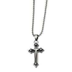 Stainless Steel Black IP-plated Cross with CZ Pendant Necklace Oxidized Stainless Steel Cross Jewelry, Oxidized Finish Stainless Steel Cross Jewelry, Symbolic Stainless Steel Cross Jewelry, Gunmetal Cross Metal Jewelry, Spiritual Stainless Steel Jewelry With Oxidized Finish, Black Symbolic Cross Pendant Jewelry, Symbolic Black Cross Pendant Jewelry, Gothic Stainless Steel Cross Pendant Jewelry, Necklace Man